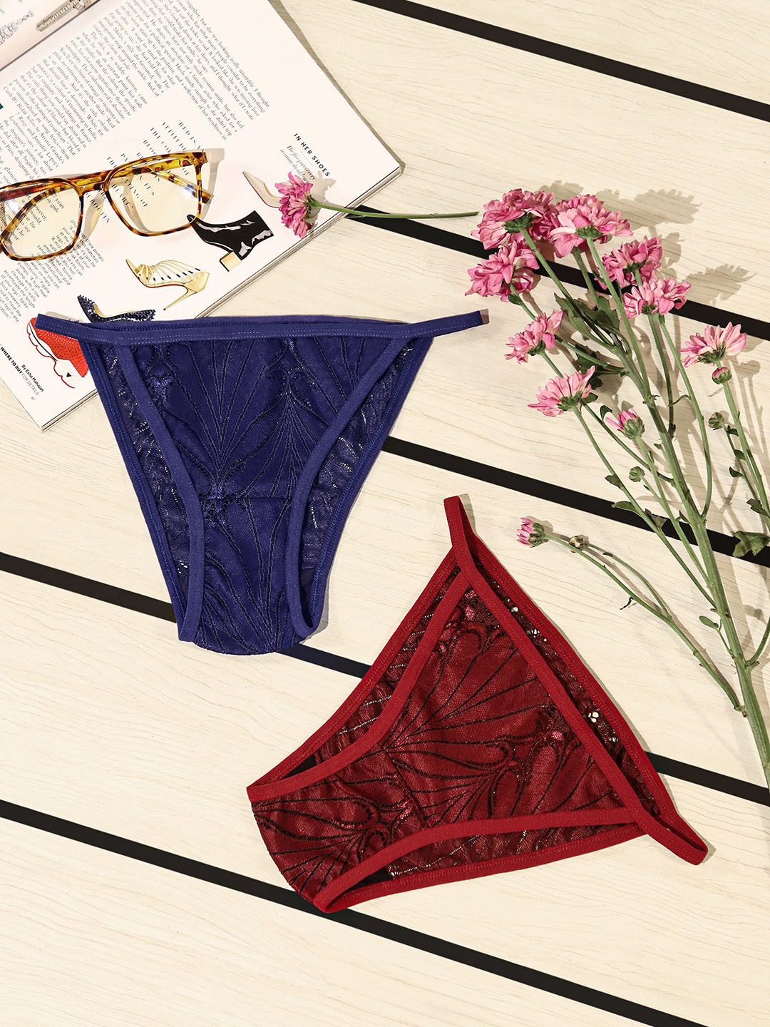 

LULU & SKY Pack Of 2 Low Rise Thongs, Red