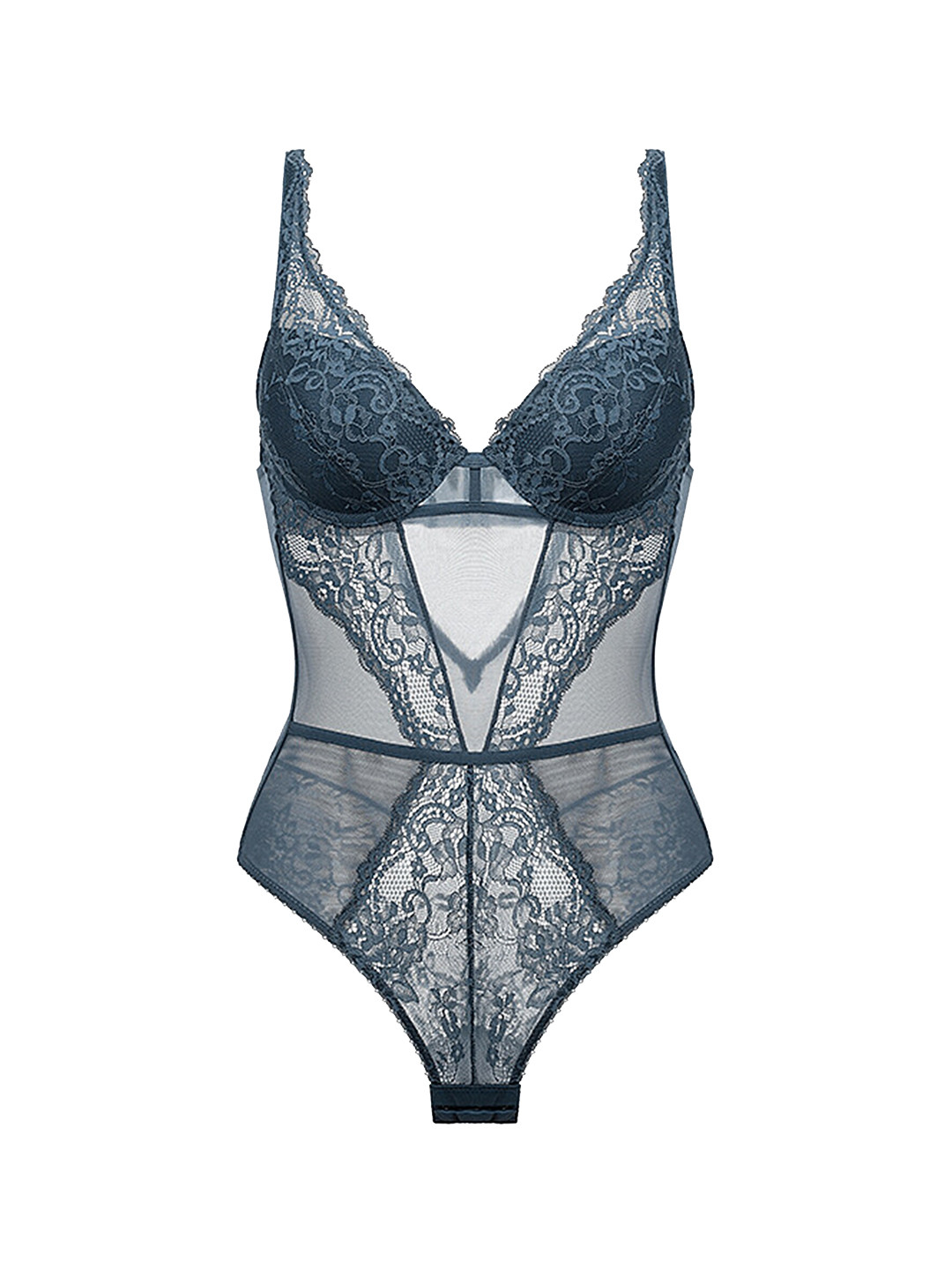 

LULU & SKY Self-Design Lace Mesh Bodysuit, Blue
