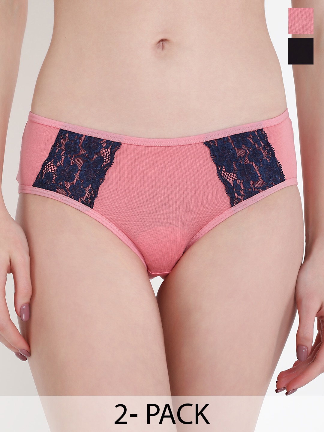 

LULU & SKY Pack of 2 Lace Detailed Hipster Briefs SSPNC2-087, Pink