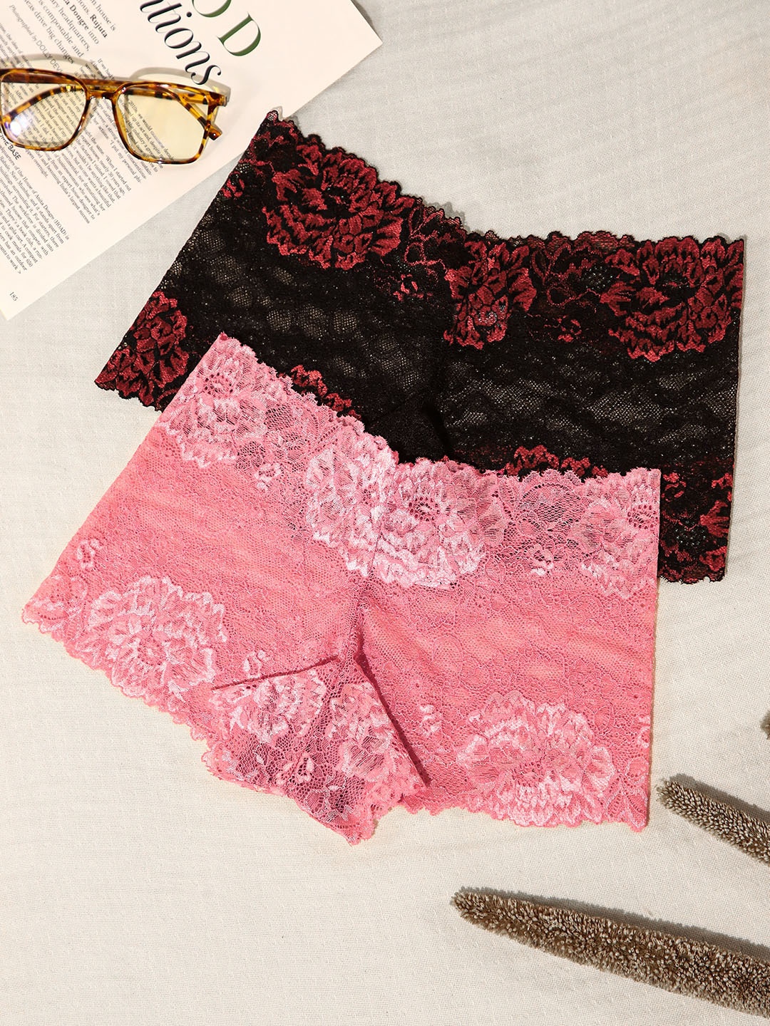 

LULU & SKY Pack of 2 Lace Detailed Boys Shorts Briefs, Black