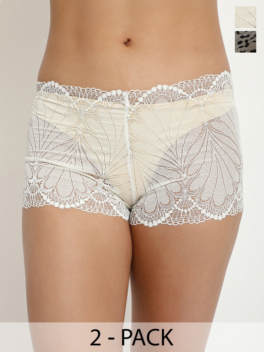 

LULU & SKY Pack Of 2 Self Design Lace Boy Short Briefs, Black