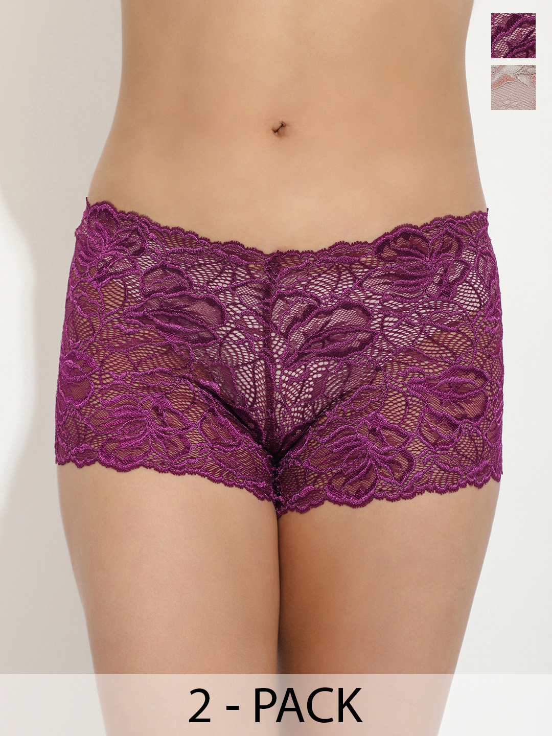 

LULU & SKY Pack Of 2 Self-Design Lace Boy Short Briefs, Purple