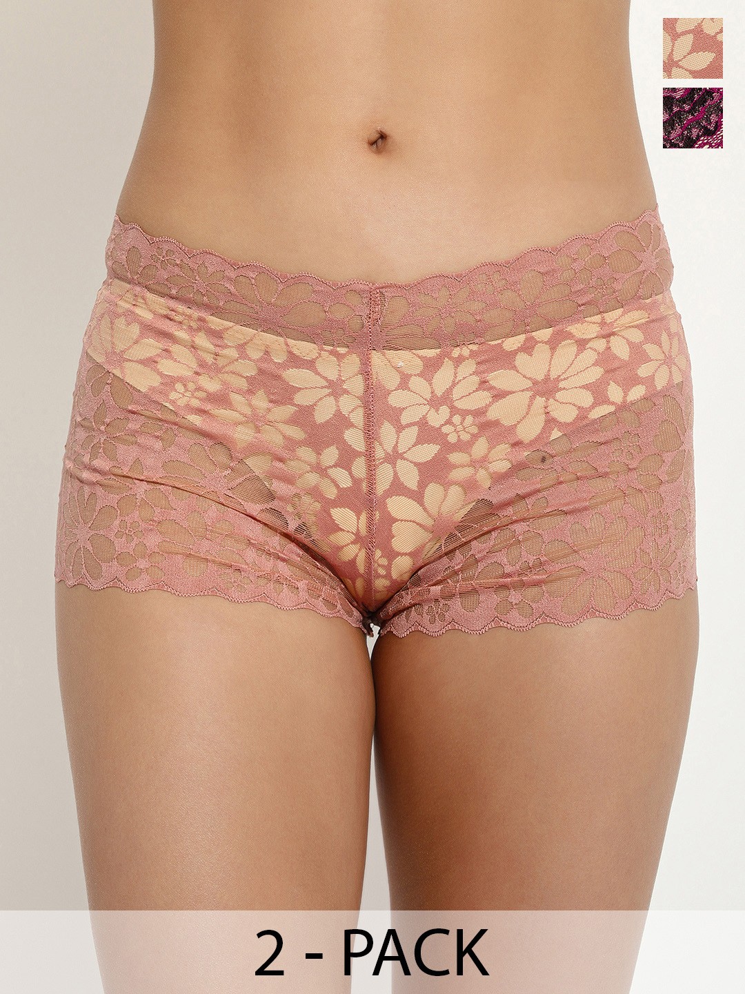 

LULU & SKY Pack Of 2 Self Design Lace Boy Short Briefs, Purple