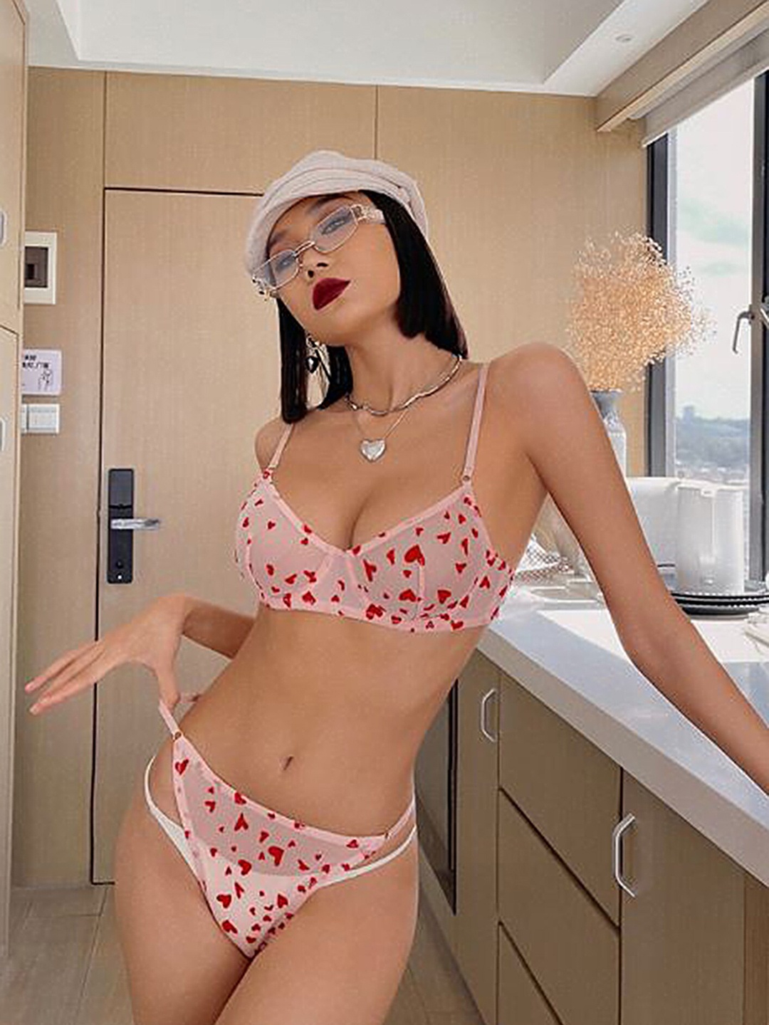 

LULU & SKY Printed Lingerie Set 9630-PINK HEARTS