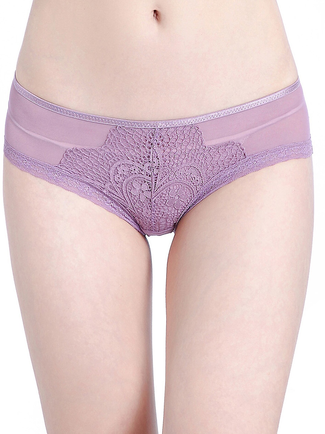 

LULU & SKY Self Design Lace Detailed Pure Cotton Bikini Briefs, Purple