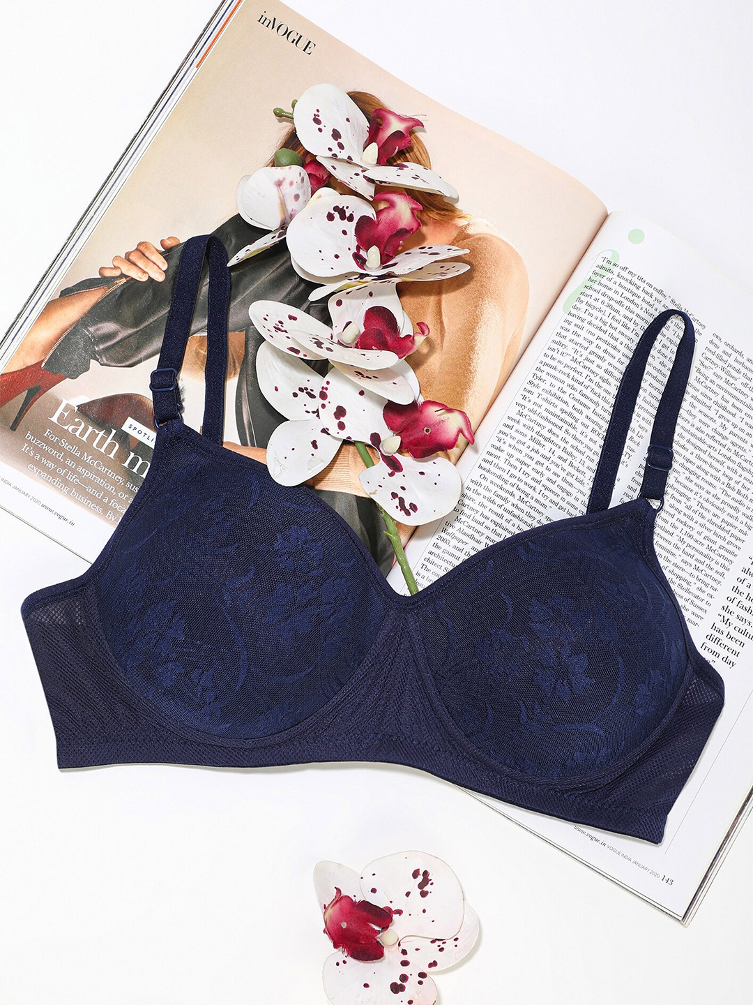 

LULU & SKY Non-Wired Medium Coverage Lightly Padded Everyday Bra With All Day Comfort, Navy blue