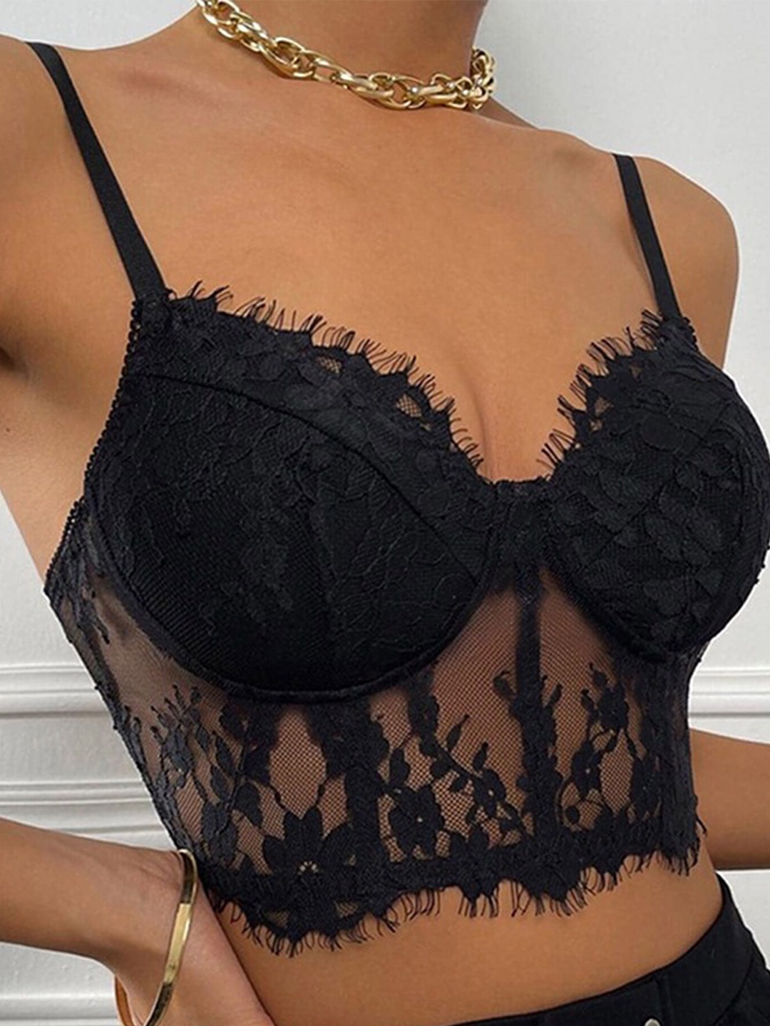 

LULU & SKY Lace Medium Coverage Lightly Padded Bralette Bra With All Day comfort, Black