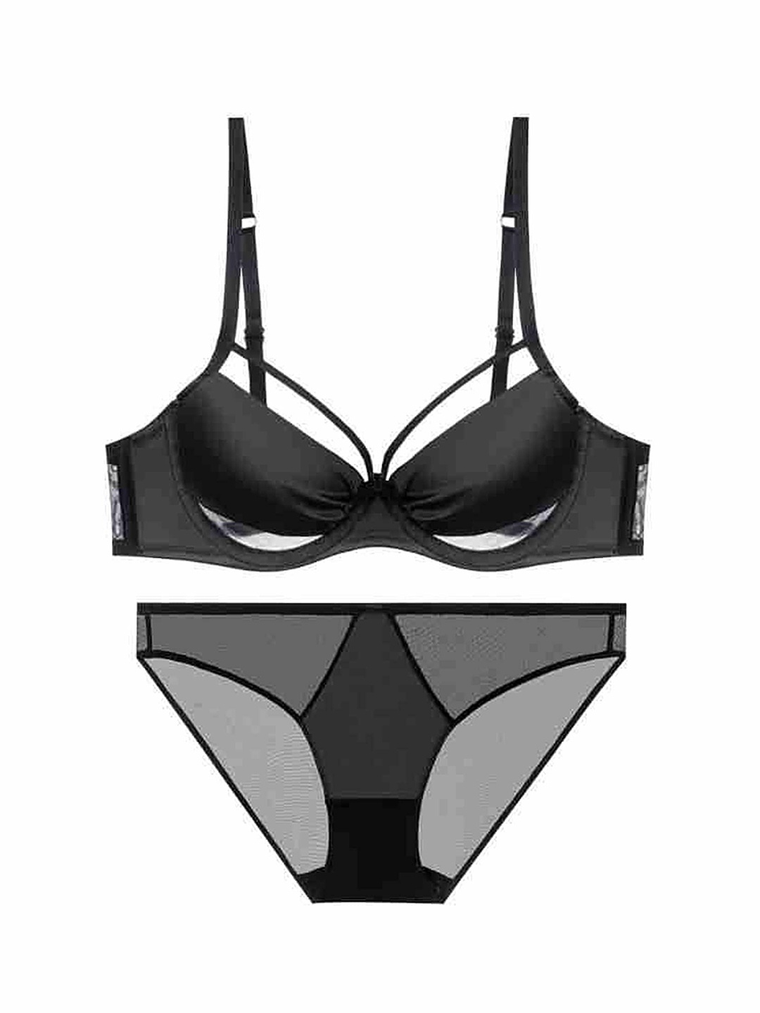 

LULU & SKY Two tone Fancy Strap Lingerie Set, Black