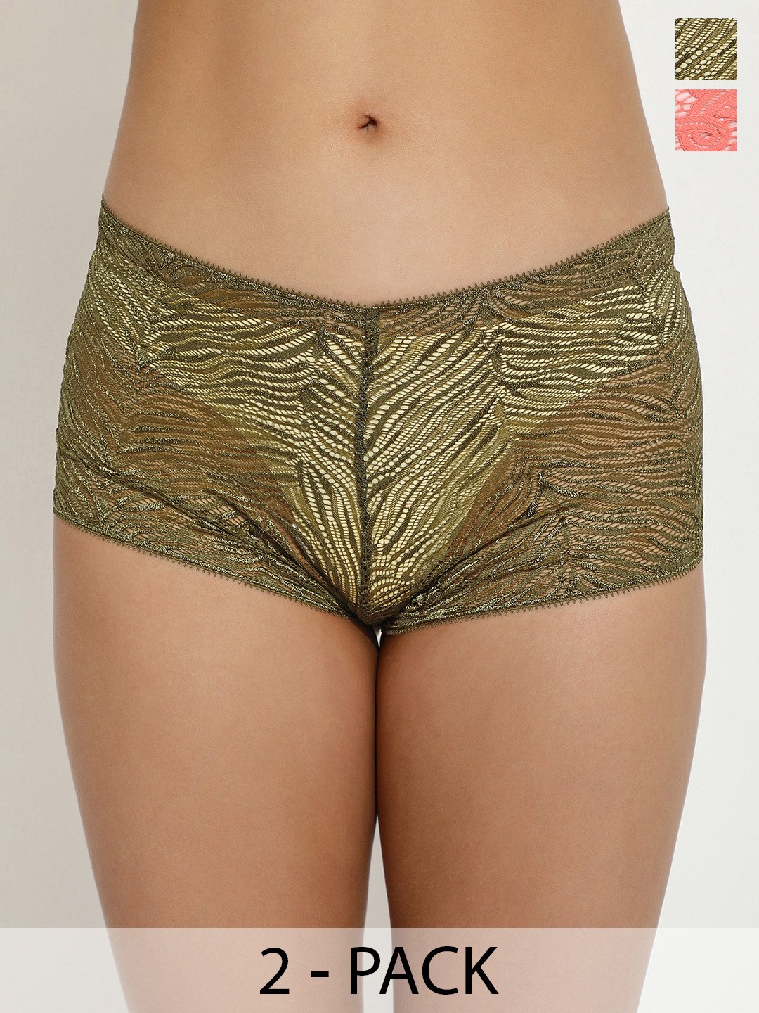 

LULU & SKY Pack Of 2 Self Design Boy Shorts Briefs, Green