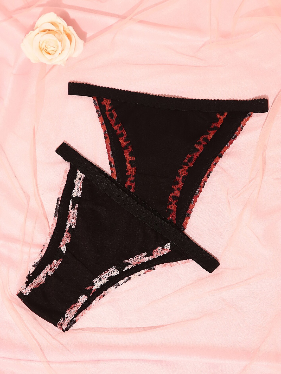 

LULU & SKY Pack of 2 Lace Detailed Mid-Rise Bikini Briefs, Black