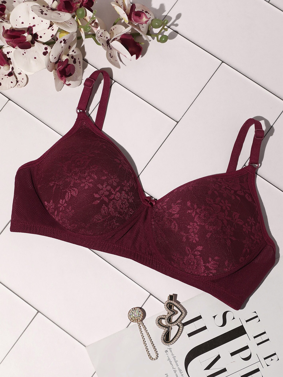 

LULU & SKY Burgundy Bra Medium Coverage Lightly Padded