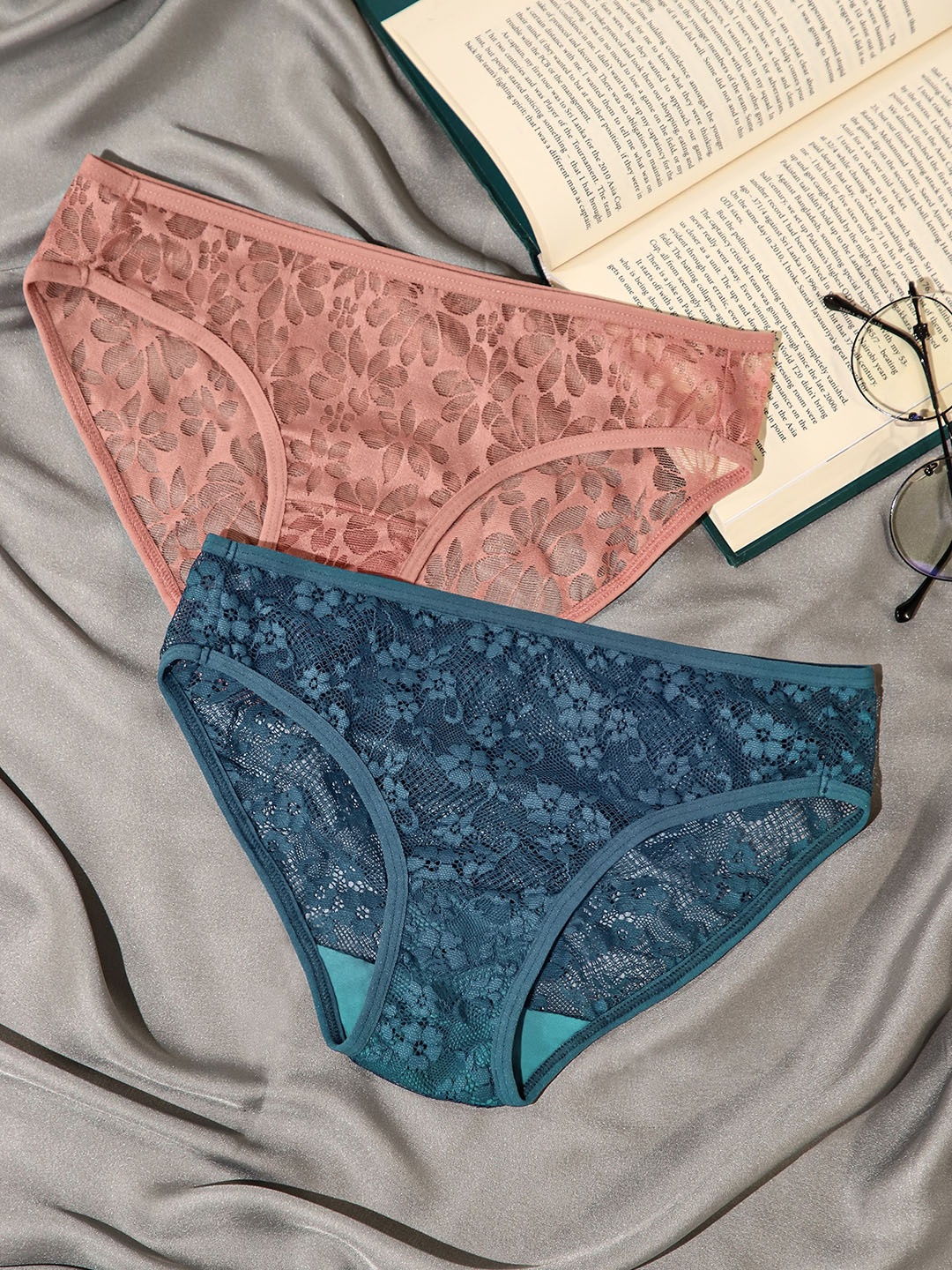 

LULU & SKY Pack Of 2 Self-Design Bikini Briefs, Teal