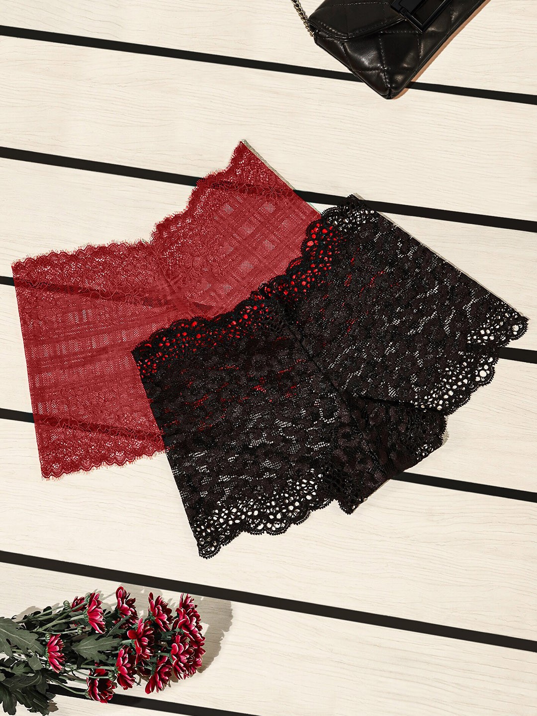 

LULU & SKY Pack of 2 Self Design Lace Boy Shorts Briefs, Red