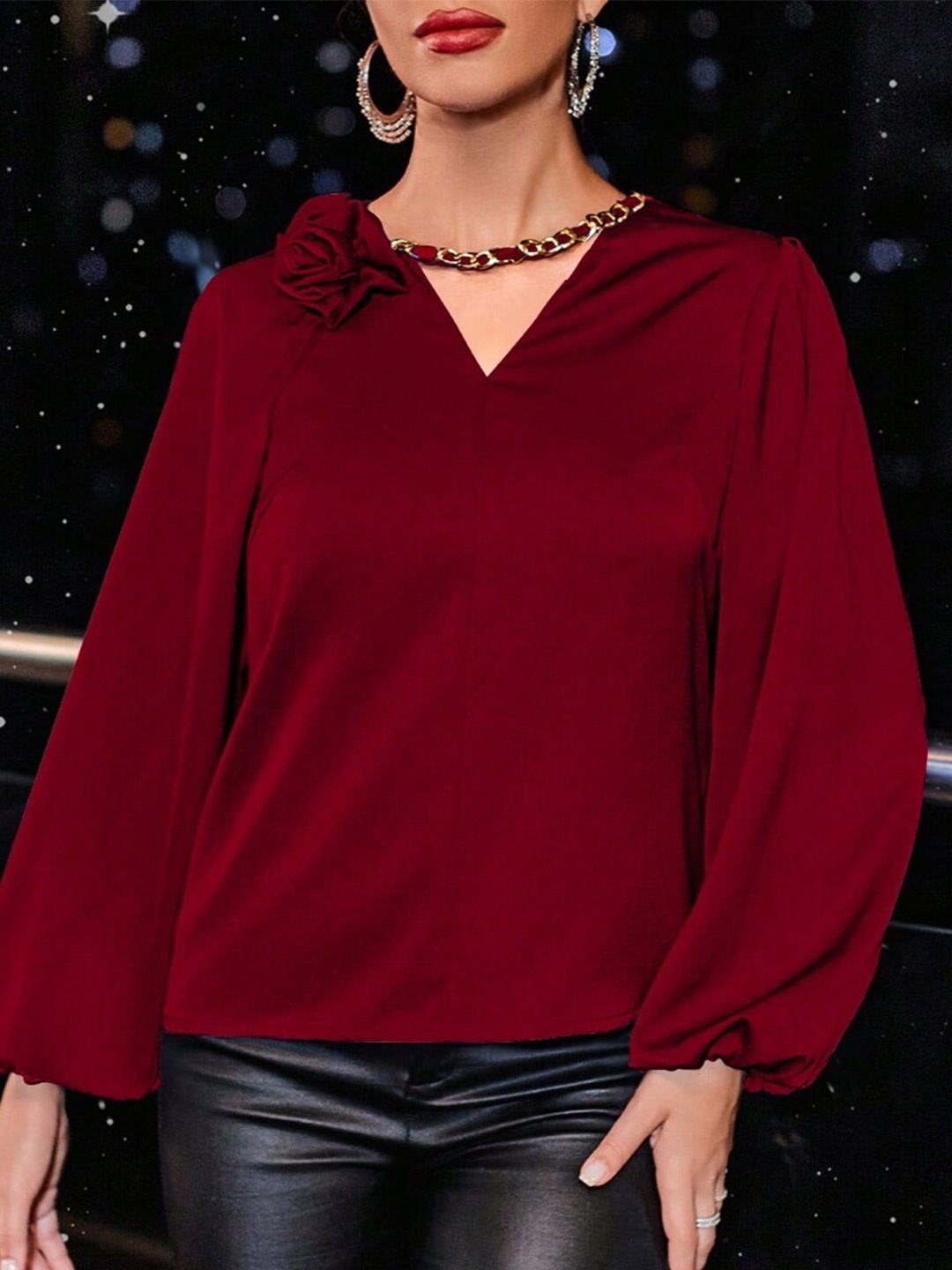 

Stylecast X KPOP Red V-Neck Puff Sleeves Top