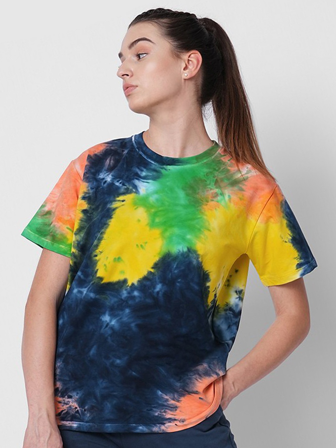 

Fitkin Anti Odour Tie & Dye Pure Cotton T-Shirt, Navy blue