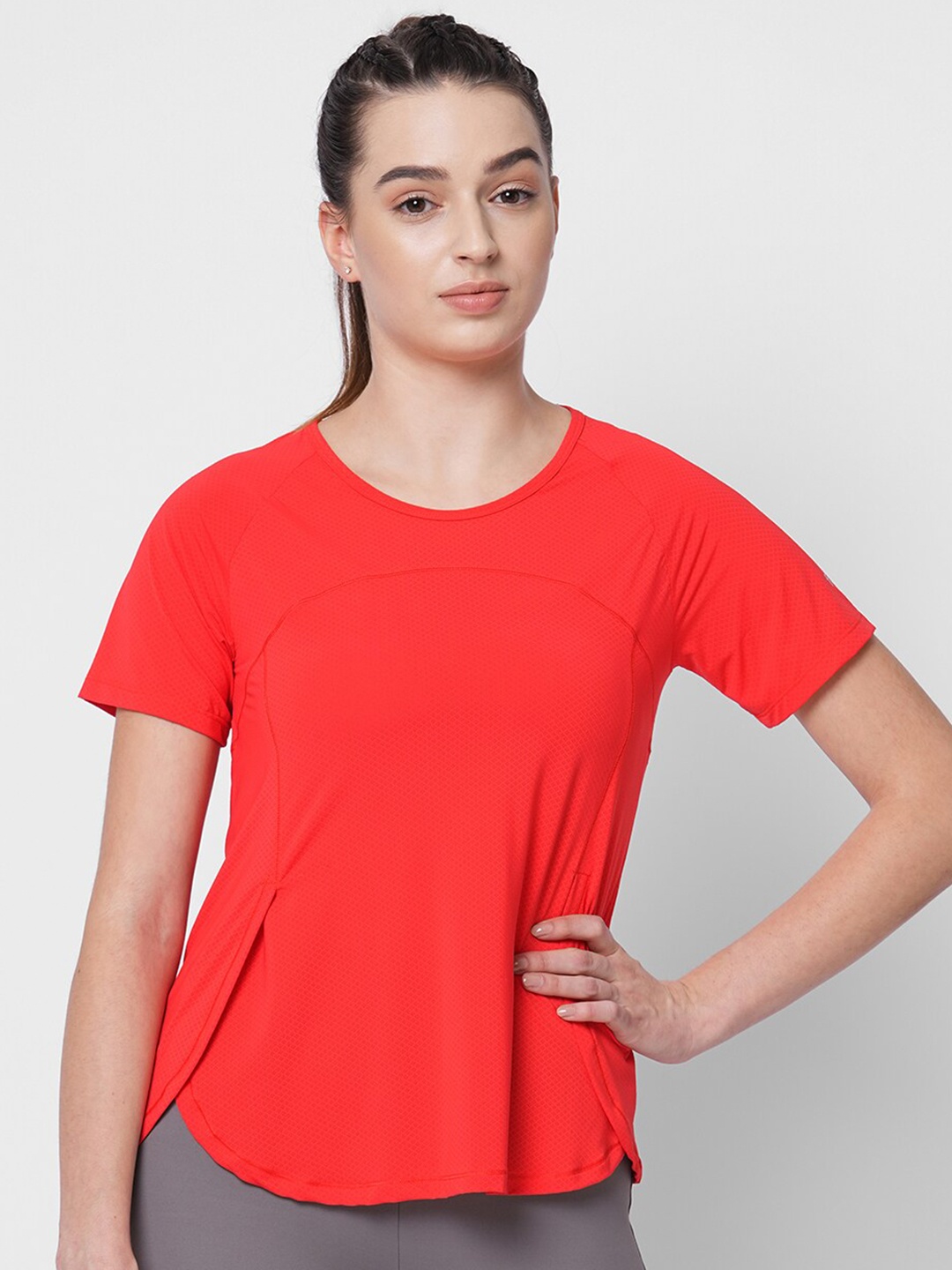 

Fitkin Women Red Self Design Side Overlap T-shirt
