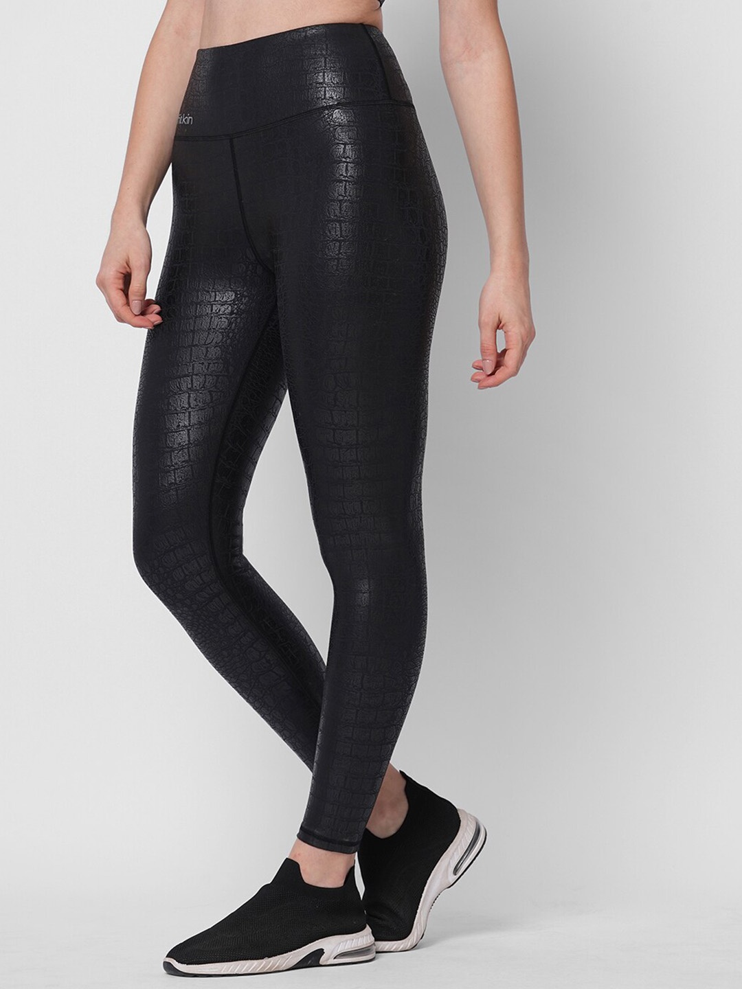 

Fitkin Women High-Rise Printed Anti Odour Ankle Length Tights, Black