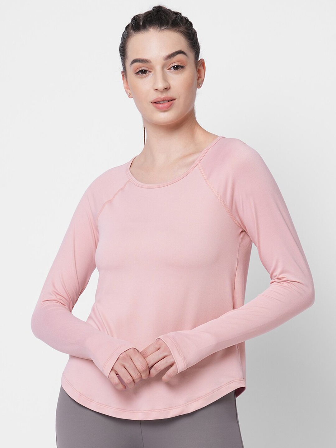 

Fitkin Women Pink Raglan Sleeves Back Laser Cut T-shirt