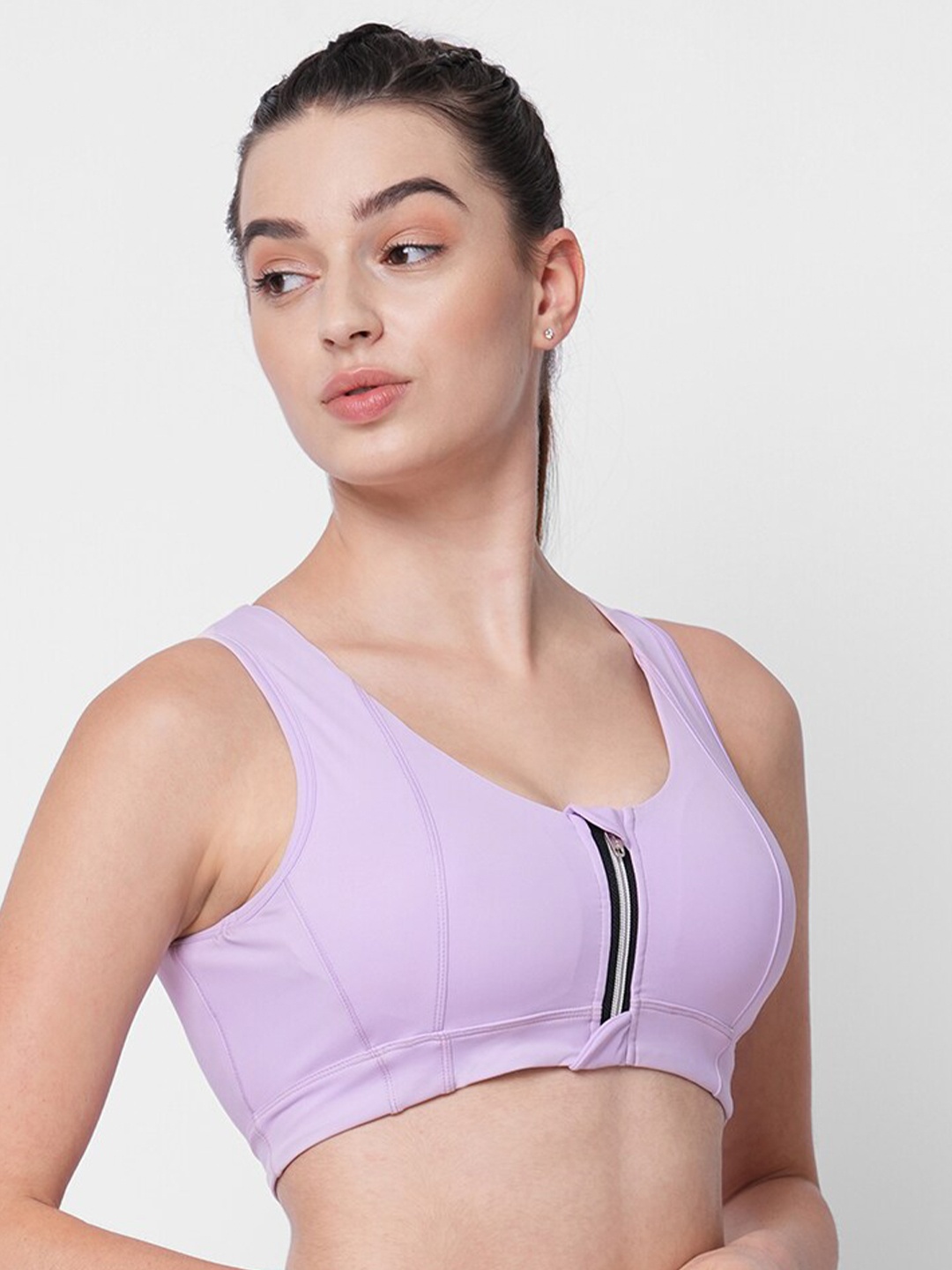 

Fitkin Anti Odour Padded Full Coverage Workout Bra With All Day Comfort, Lavender