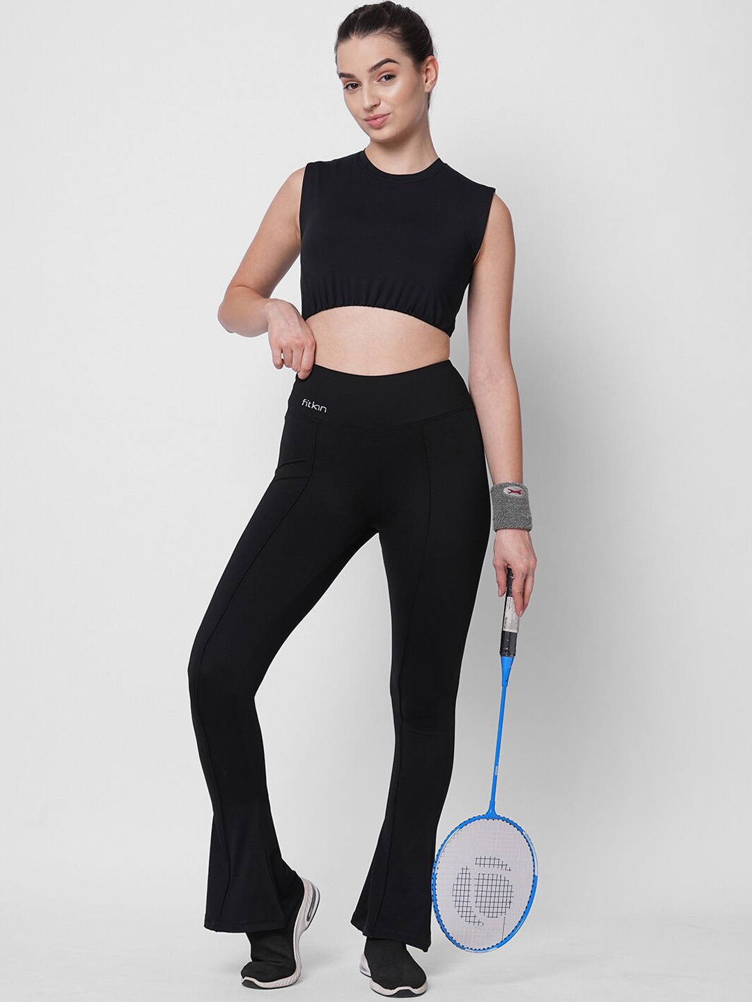 

Fitkin Women Bootcut Mid-Rise Anti Odour Track Pants, Black