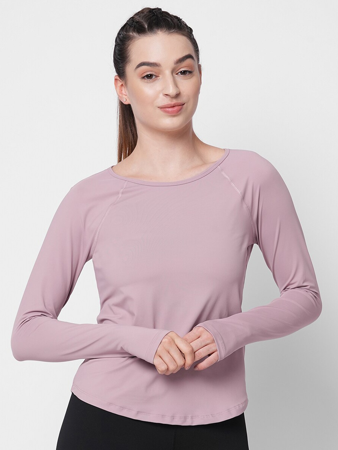 

Fitkin Women Lavender Solid Long Sleeve Training T-shirt
