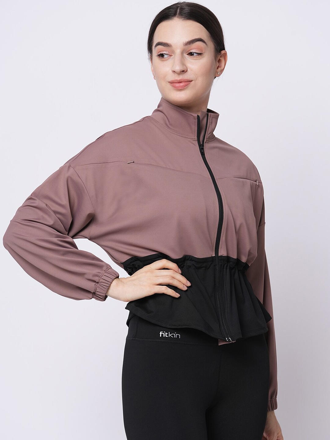 

Fitkin Colourblocked Lightweight Anti Odour Sporty Jacket, Beige