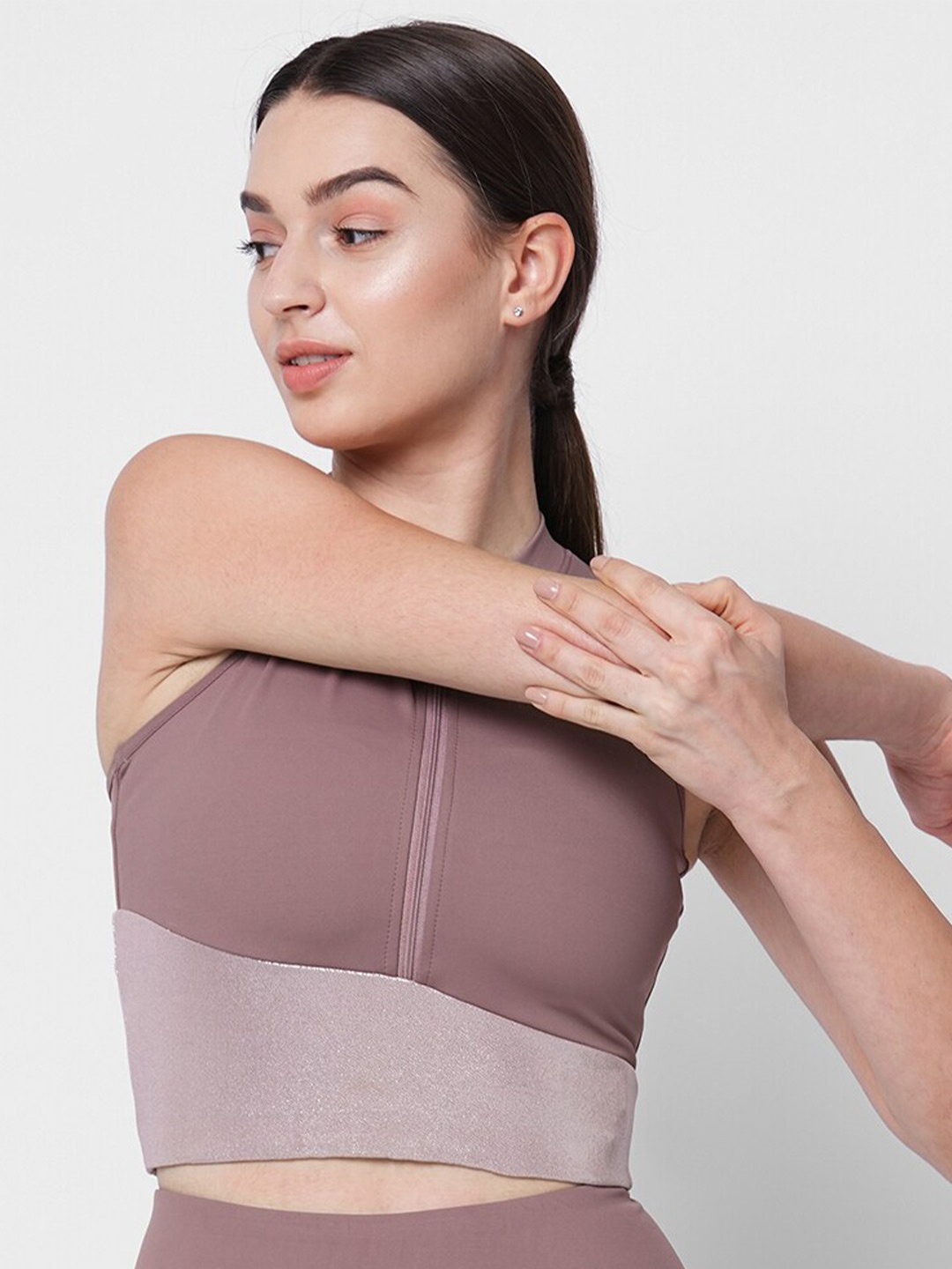 

Fitkin High Neck Cropped Fitted Top, Beige