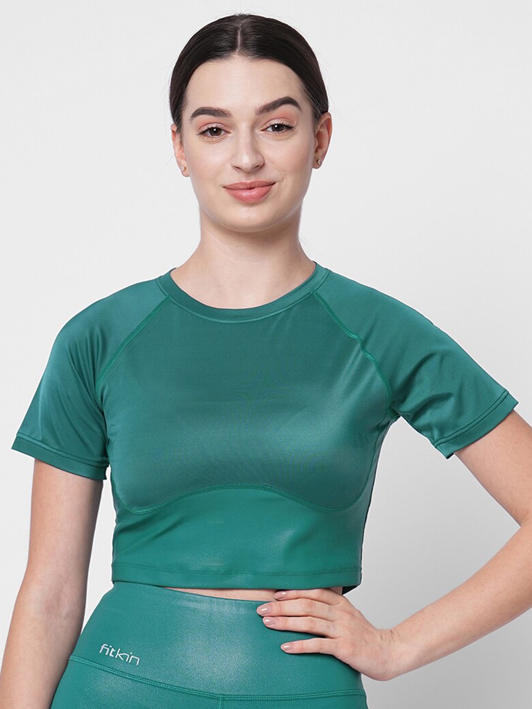 

Fitkin Raglan Sleeves Cropped Top, Green