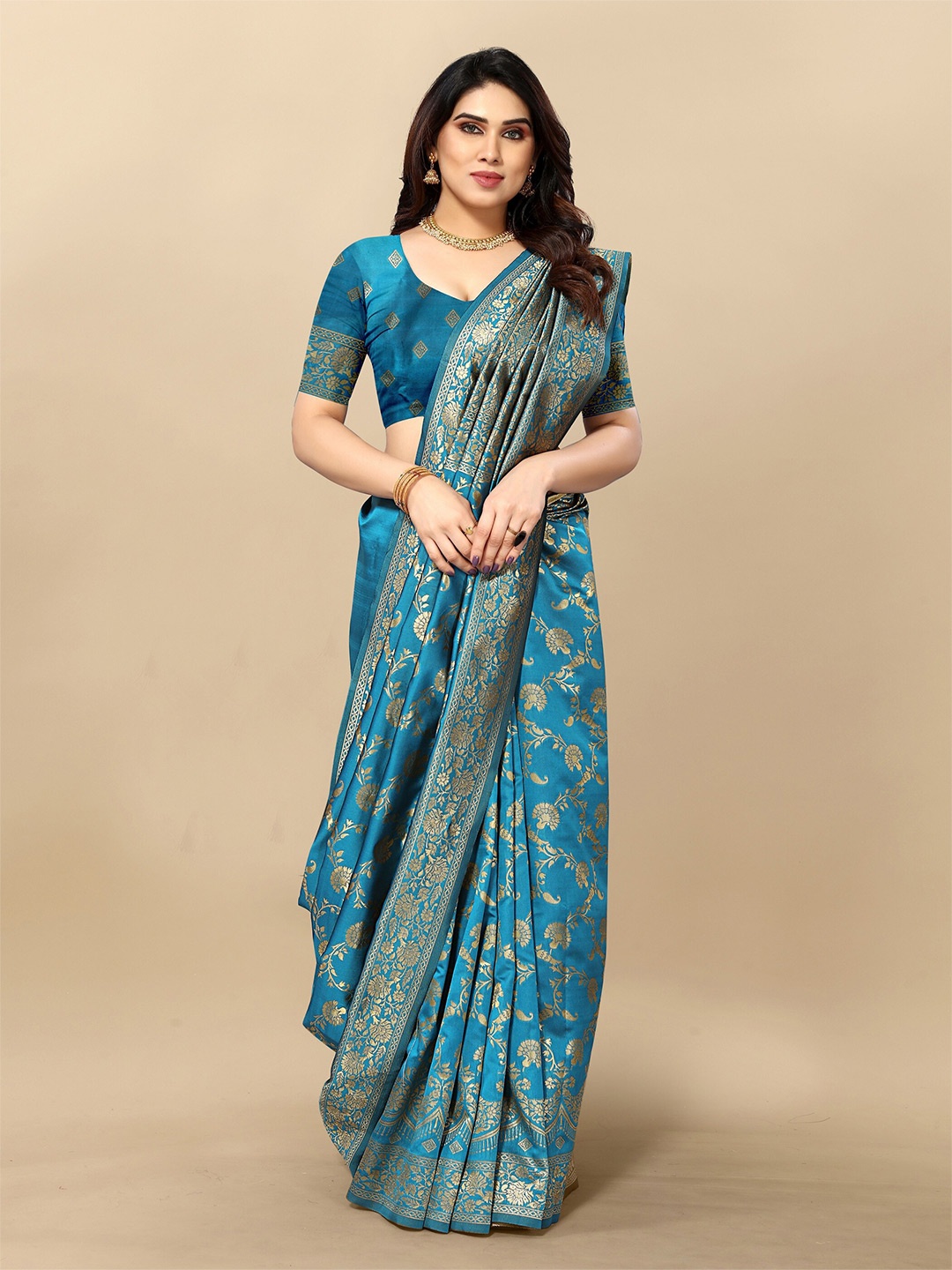 

Sidhidata Ethnic Motifs Woven Design Zari Banarasi Saree, Turquoise blue