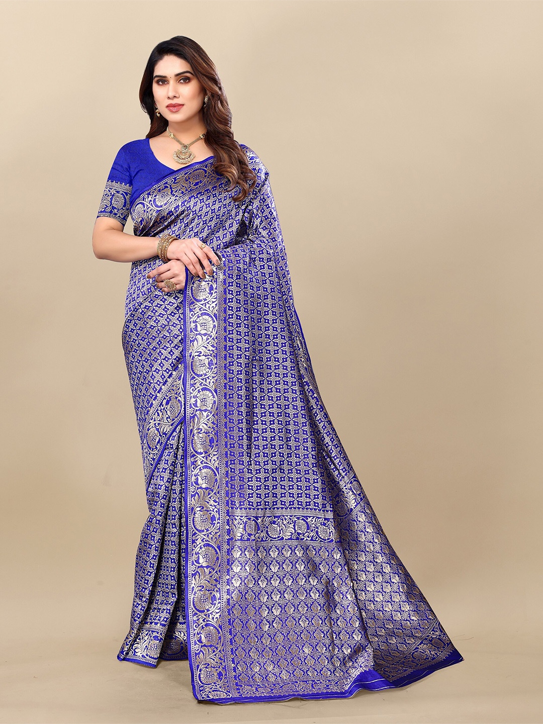 

Sidhidata Blue Embellished Zari Silk Blend Designer Banarasi Saree