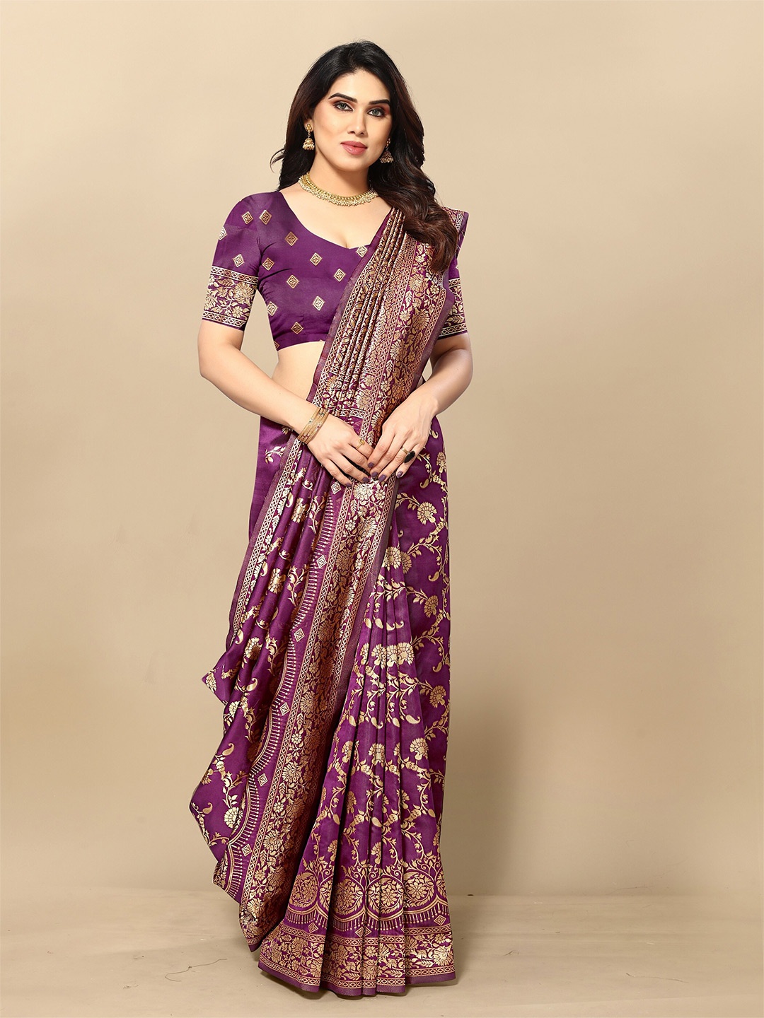 

Sidhidata Magenta Embellished Zari Silk Blend Designer Banarasi Saree