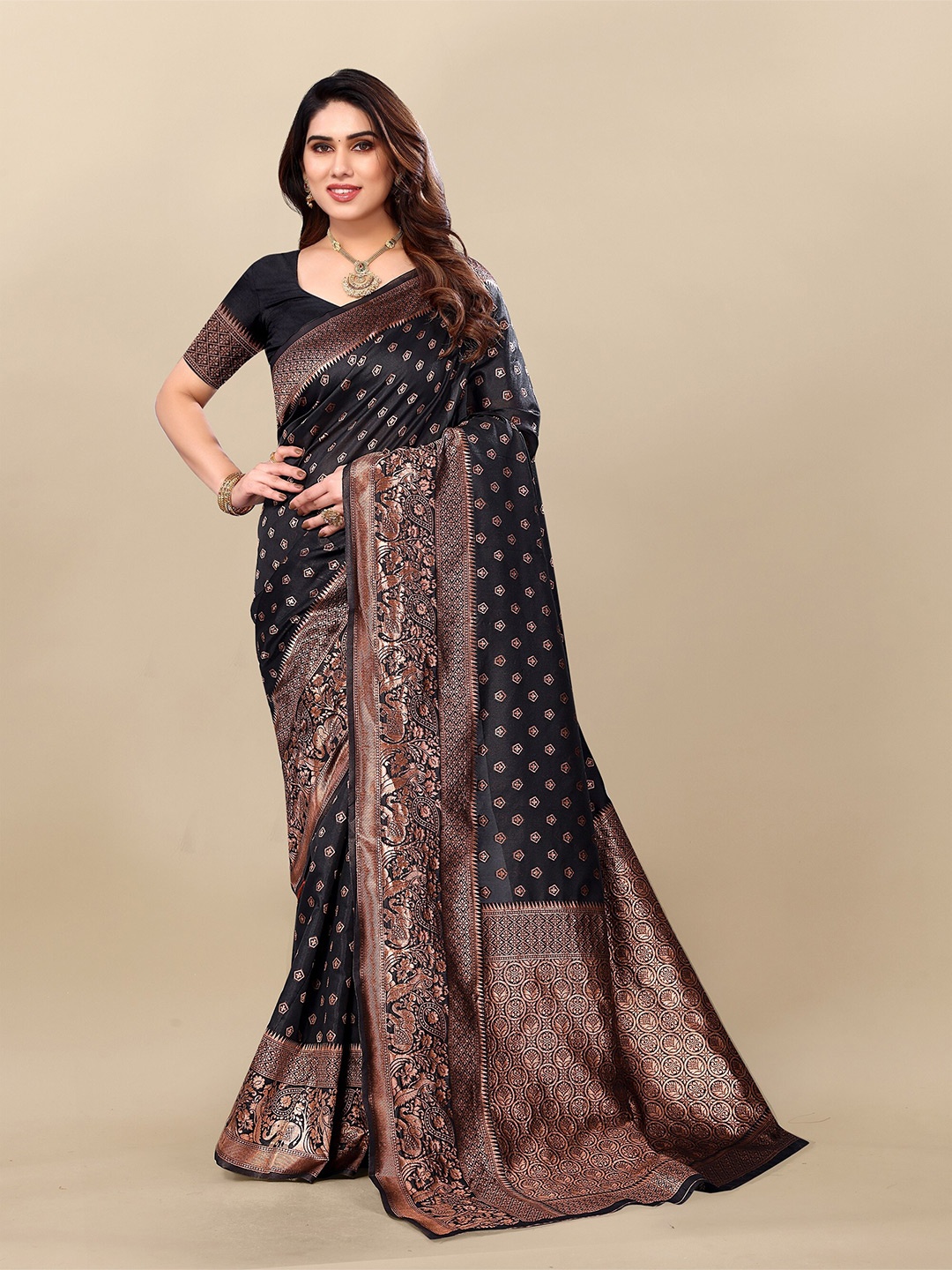 

Sidhidata Black Embellished Zari Silk Blend Designer Banarasi Saree