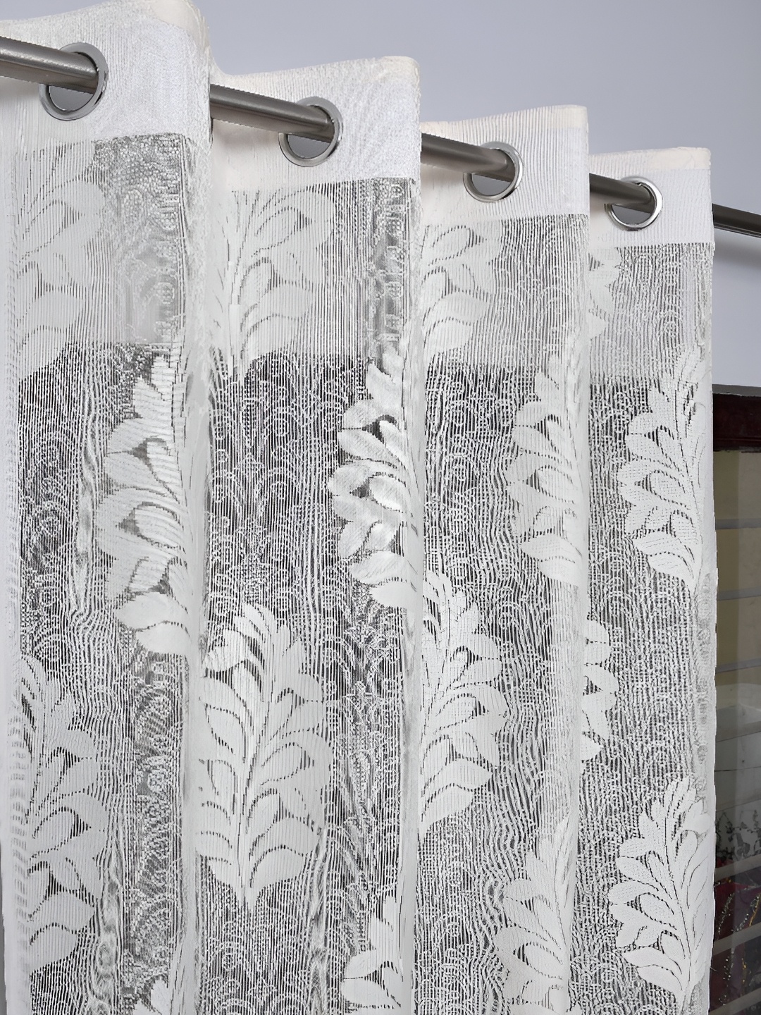 

fabrilia White 2 Pieces Floral Sheer Window Curtain