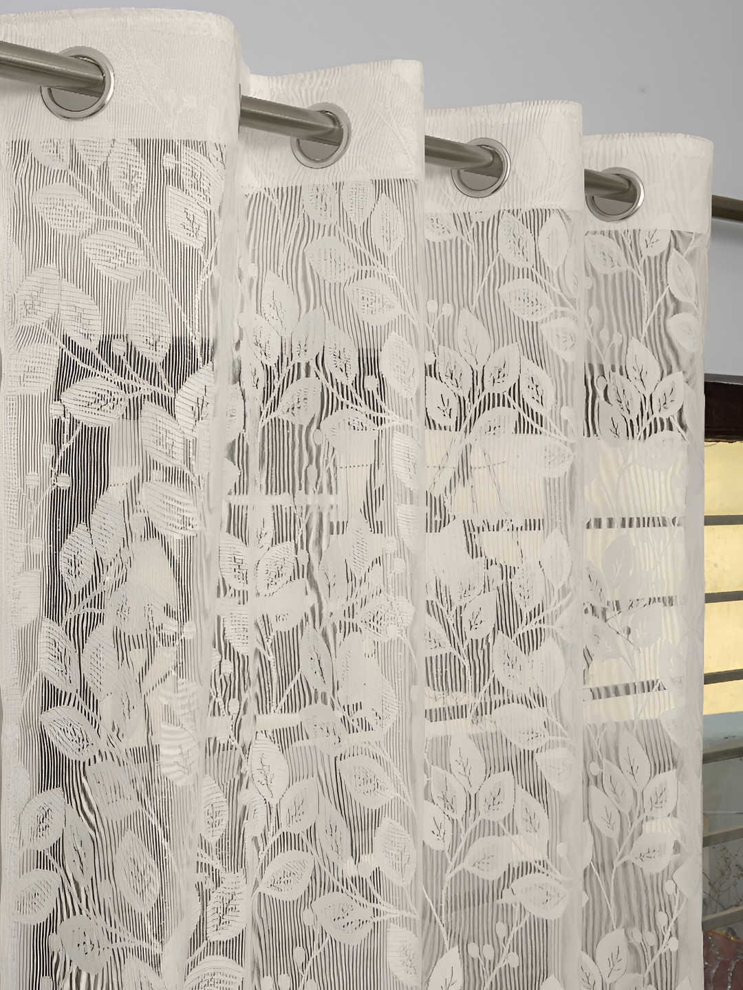 

fabrilia Cream 2 Pieces Floral Sheer Long Door Eyelet Curtain