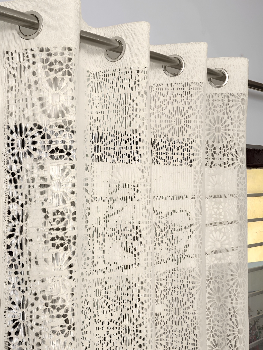 

fabrilia Cream 2 Pieces Geometric Sheer Window Curtain