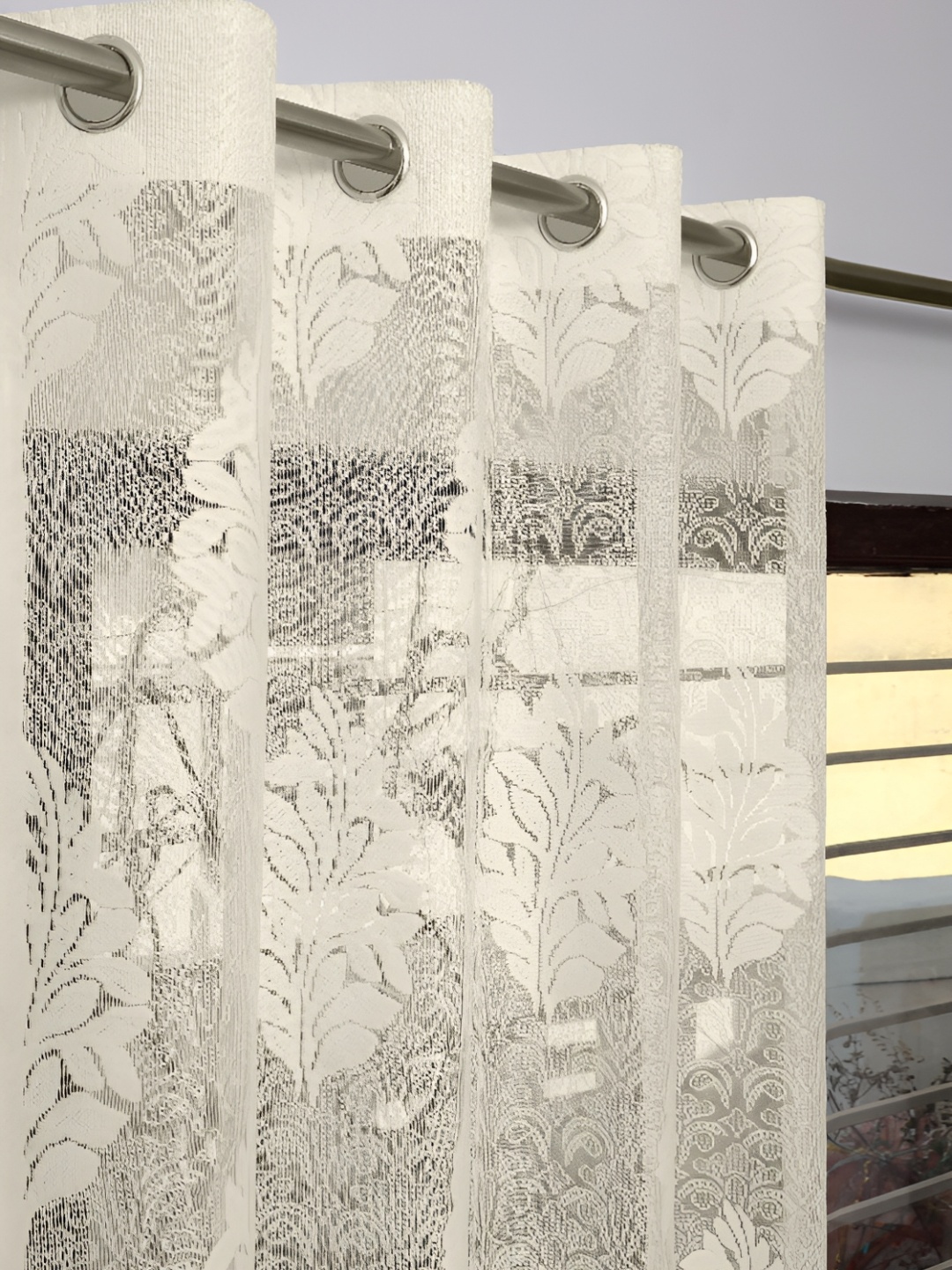 

fabrilia Cream 2 Pieces Floral Sheer Door Curtain
