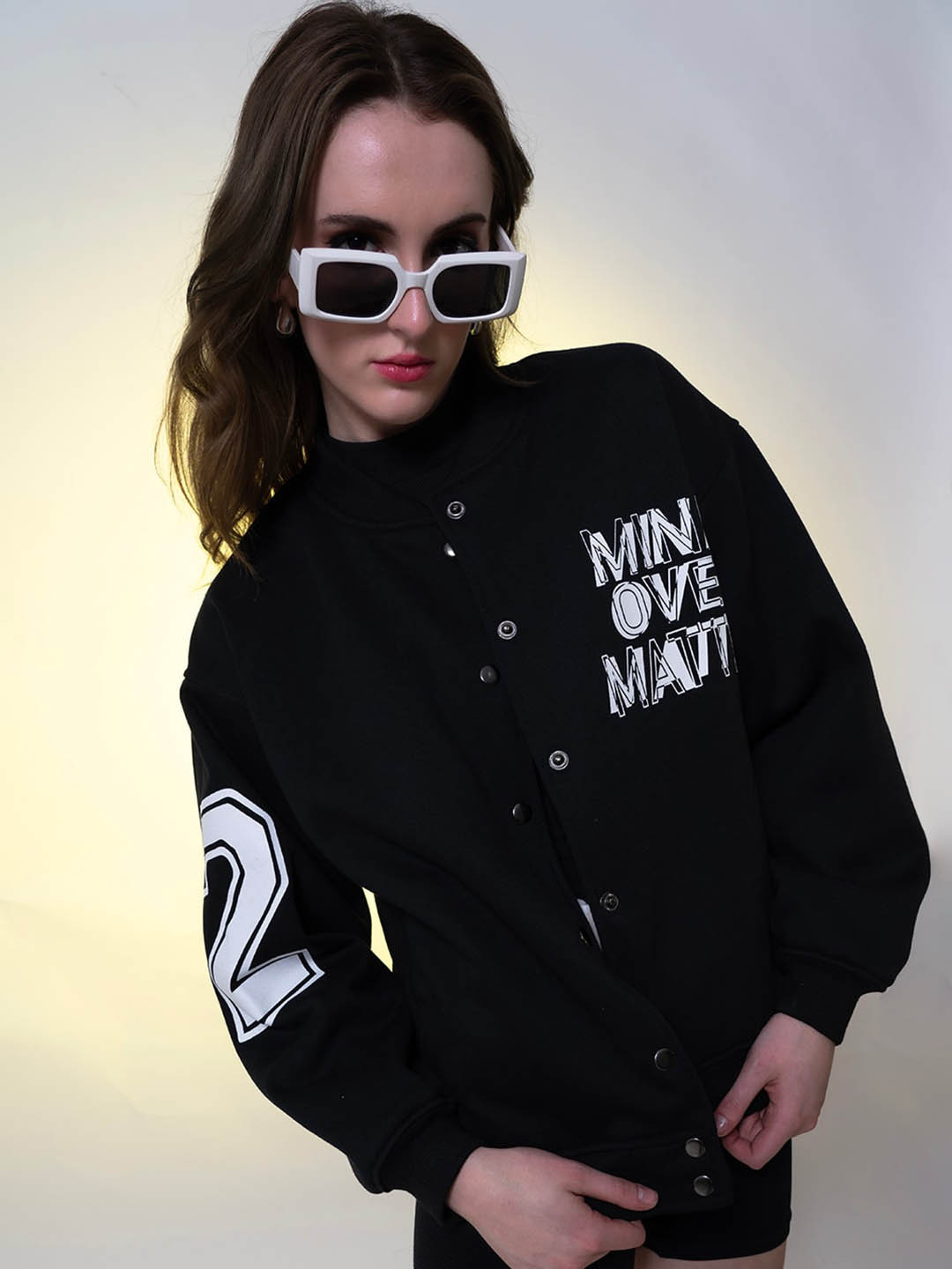 

Stylecast X Hersheinbox Black Fleece Long Sleeves Varsity Jacket