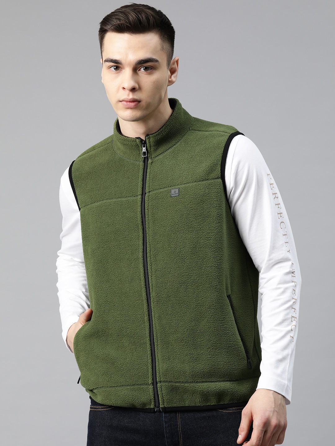 

Pierre Carlo Men Solid Front-Open Sweatshirt, Green