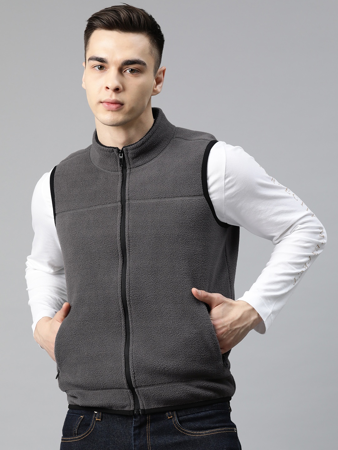 

Pierre Carlo Men Solid Front-Open Sweatshirt, Grey
