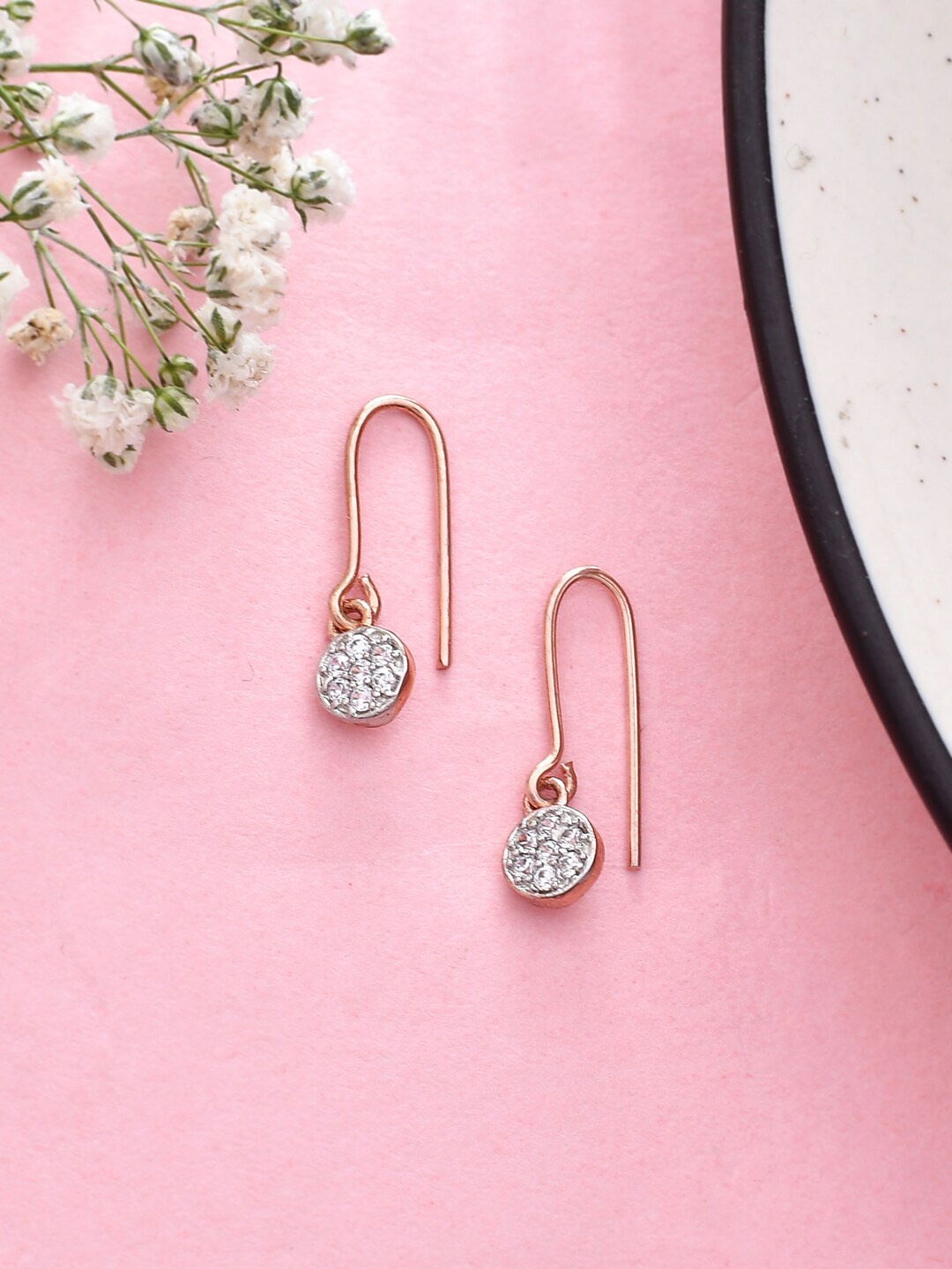

Voylla Rose Gold-Plated Cubic Zirconia Studded Drop Earrings