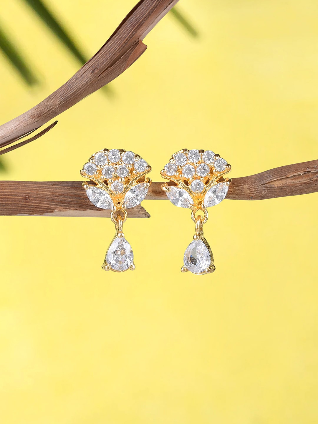 

Voylla Gold-Plated Cubic Zirconia Studded Drop Earrings