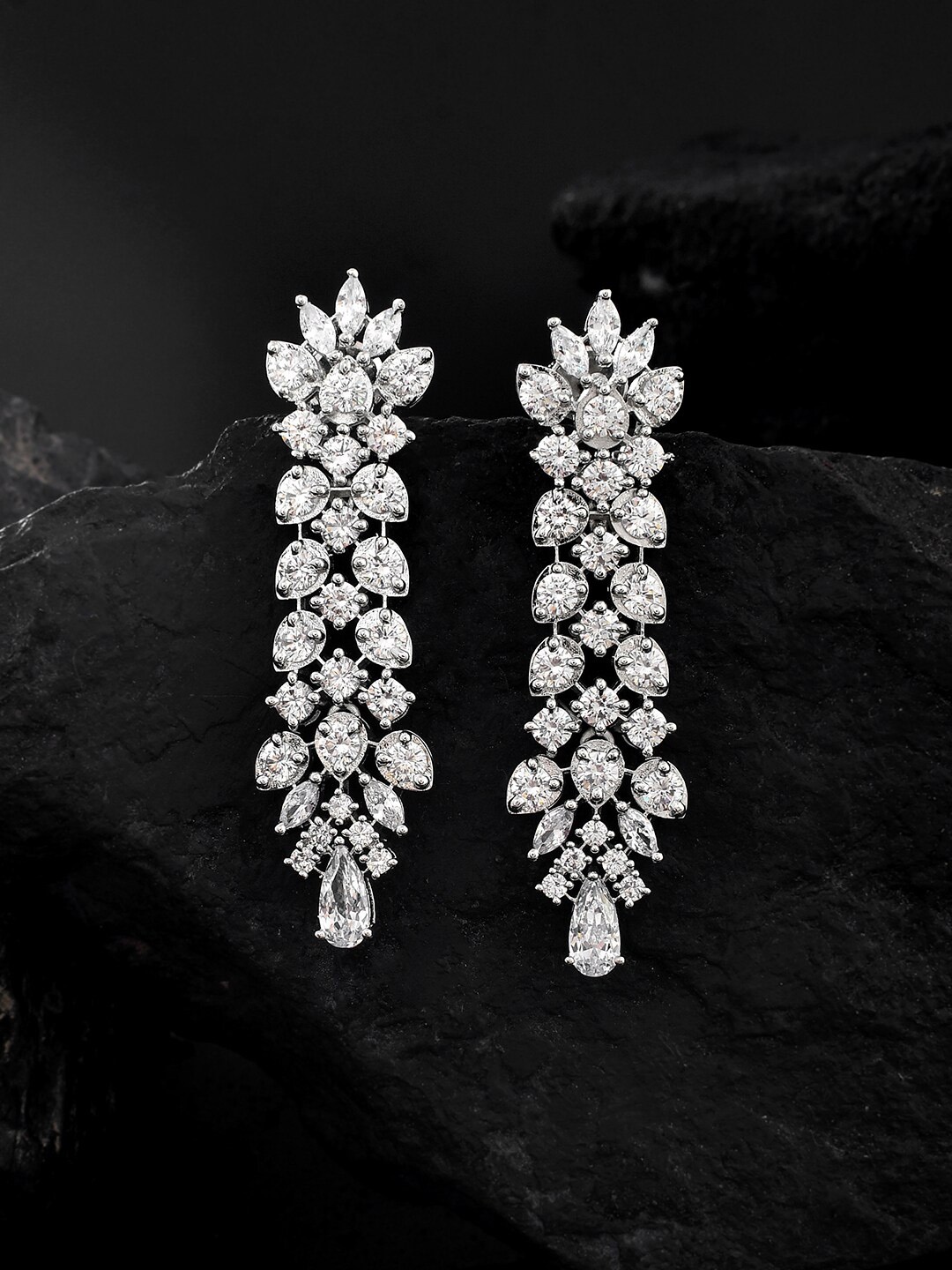 

Voylla Rhodium-Plated Cubic Zirconia-Studded Earrings, Silver