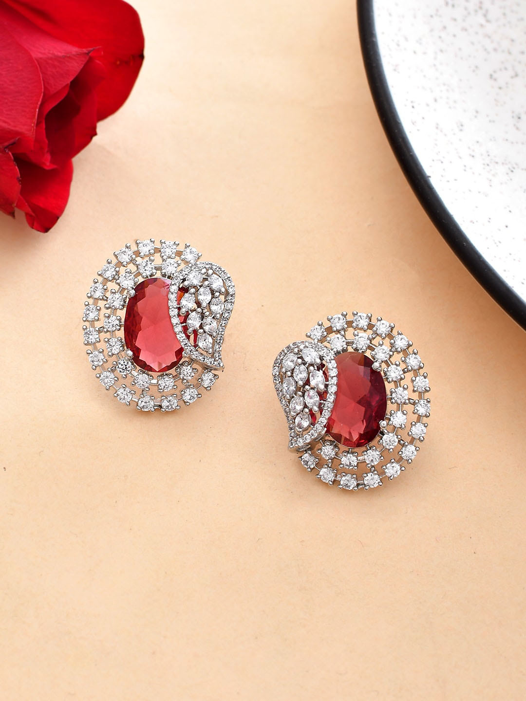 

Voylla Rhodium-Plated Cubic Zirconia Studded Studs, Silver