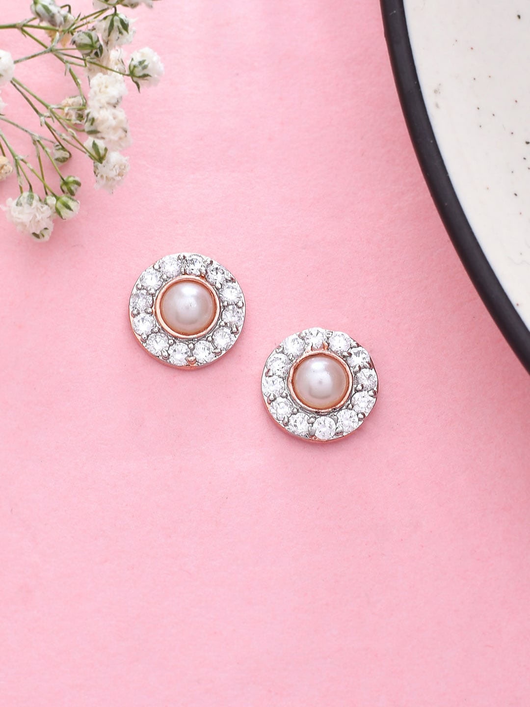 

Voylla Rose Gold-Plated Stone-Studded Contemporary Studs Earrings