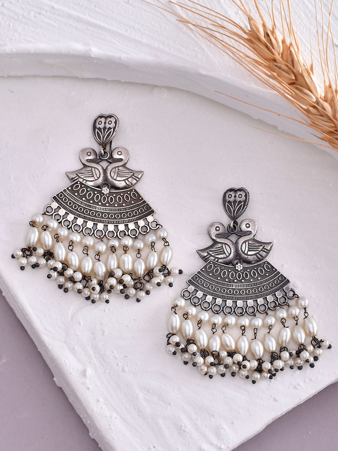 

Voylla Silver-Plated Drop Earrings