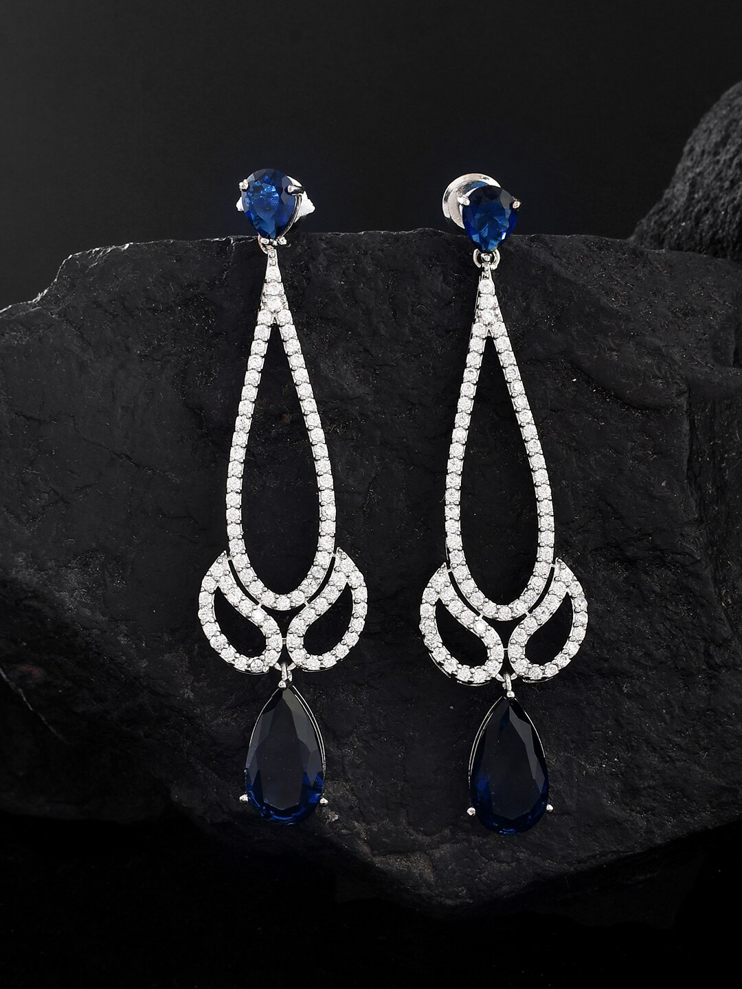

Voylla Rhodium-Plated Contemporary Cubic Zirconia Drop Earrings, Silver