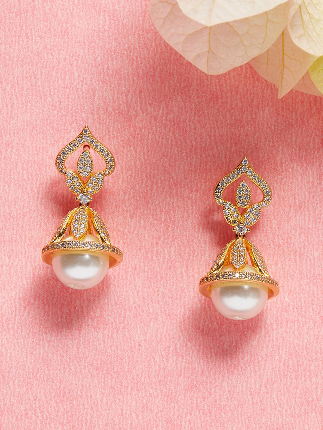 

Voylla Gold-Plated Cubic Zirconia Drop Earrings