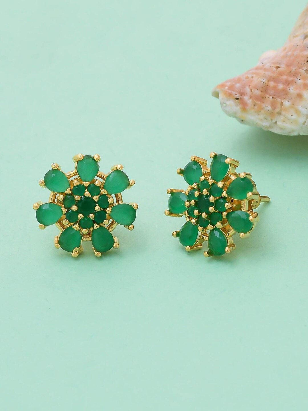 

Voylla Gold-Plated Cubic Zirconia Studded Floral Studs Earrings