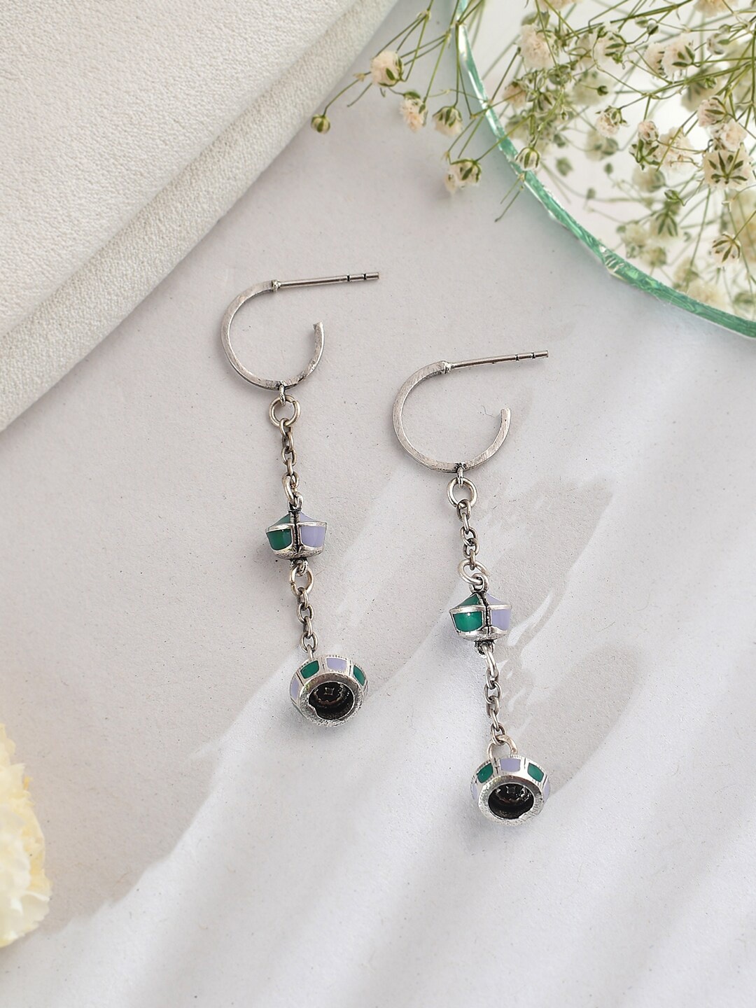 

Voylla Silver-Plated Drop Earrings