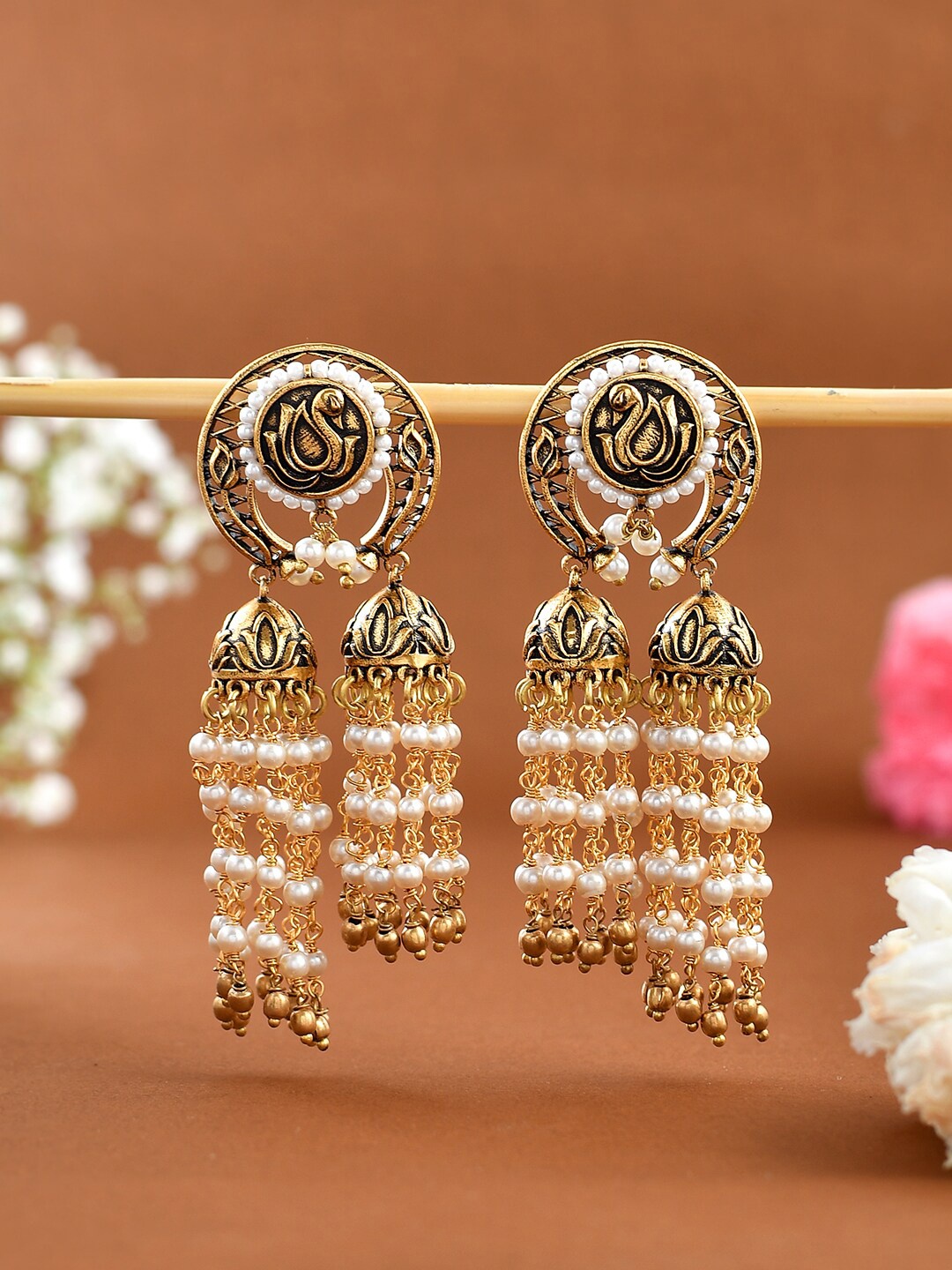 

Voylla Gold-Plated Artificial Beads & Stones Jhumkas